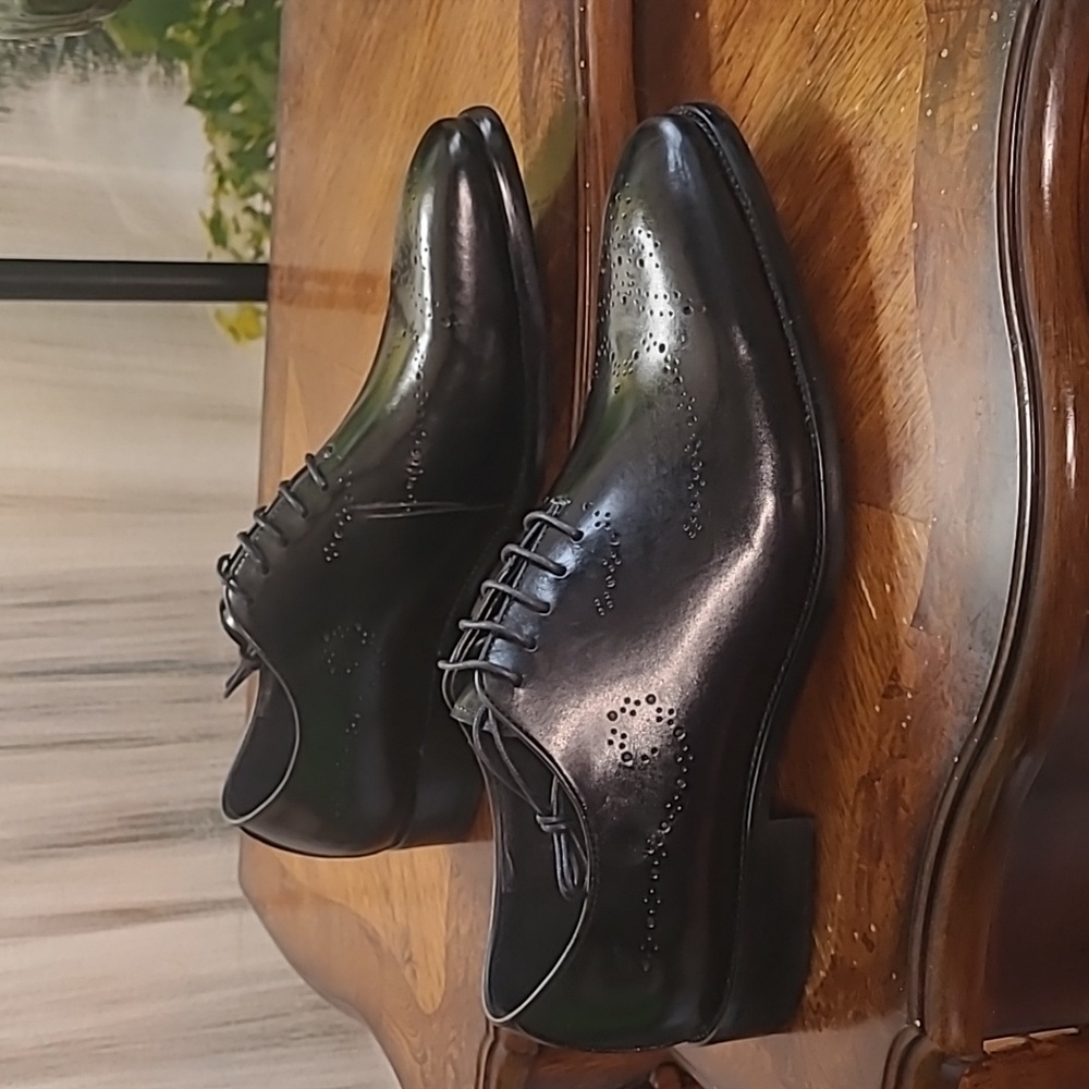 New! Carrucci Mens 10.5 Signature lace up black oxford leather formal dress shoe